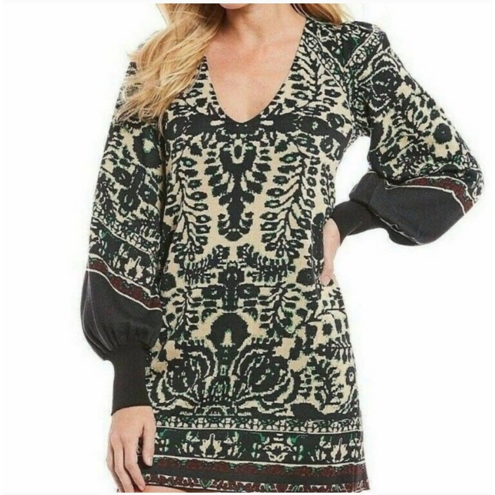 Free People Music & Lyrics Sweater Puff Long Sleeve Mini Dress Sz M